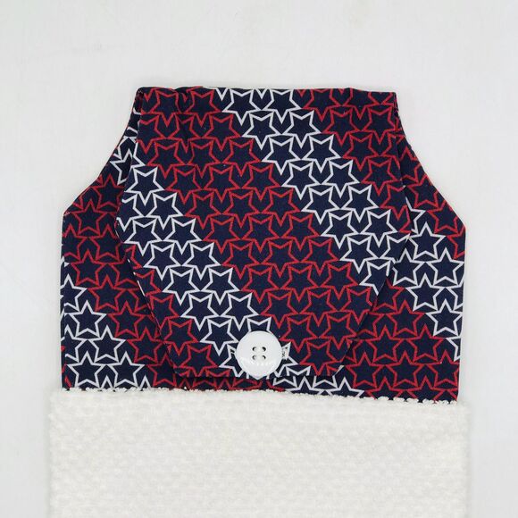 Hanging Kitchen Towel: Patriotic Stars Red White Blue Topper, Button Closure - Picture 3 of 6